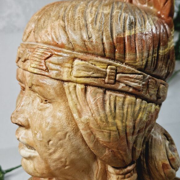 Vintage Native American Indian Woman Statue Swirl Clay Resin Carved Sculpture - Picture 5 of 16